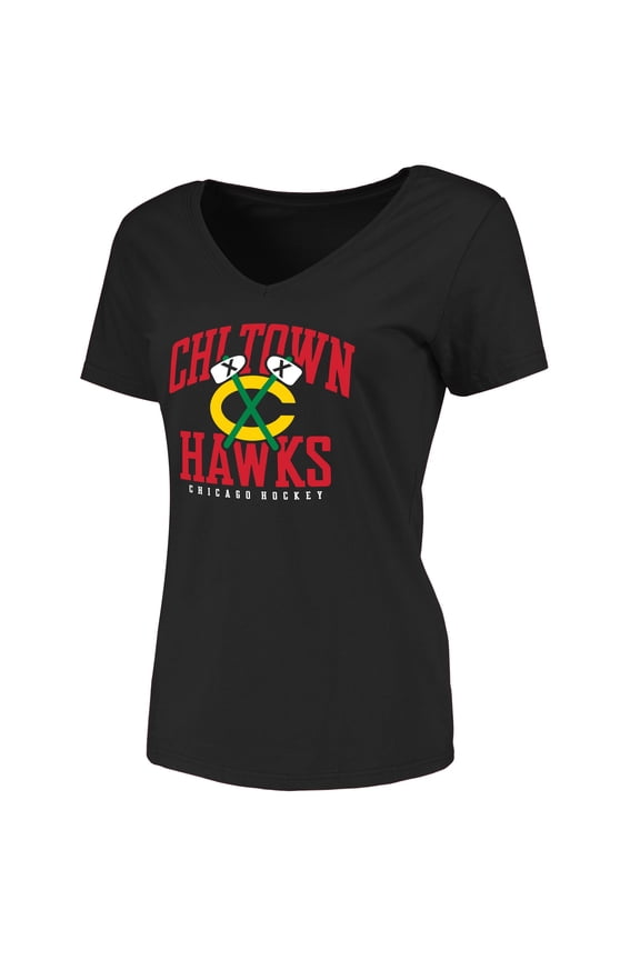 Women's Black Chicago Blackhawks Hometown Collection Chi Town Hawks T-Shirt
