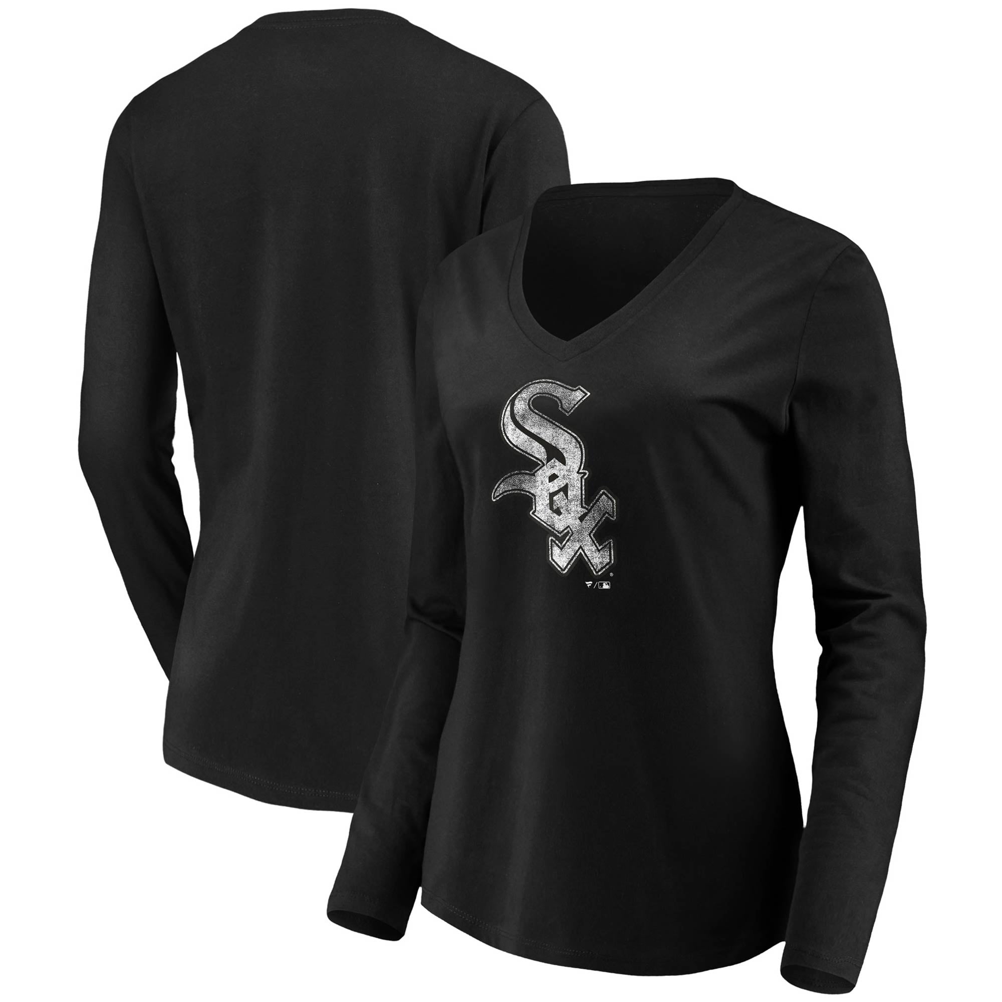 Women's Fanatics Branded Black Chicago White Sox Core Team Long Sleeve V- Neck T-Shirt 