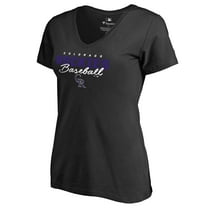 Women's Black Colorado Rockies Script Assist V-Neck T-Shirt