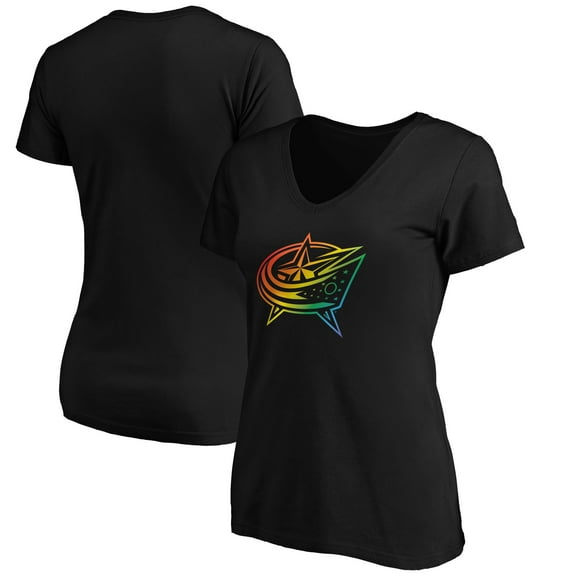 Women's Fanatics Branded Black Columbus Blue Jackets Team Pride Logo V-Neck T-Shirt