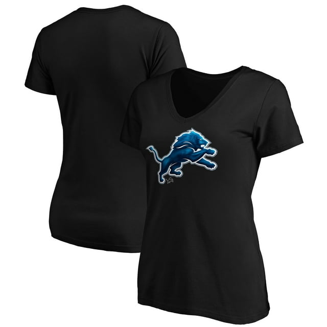 Women's Fanatics Branded Black Detroit Lions Midnight Mascot Logo V-Neck T-Shirt
