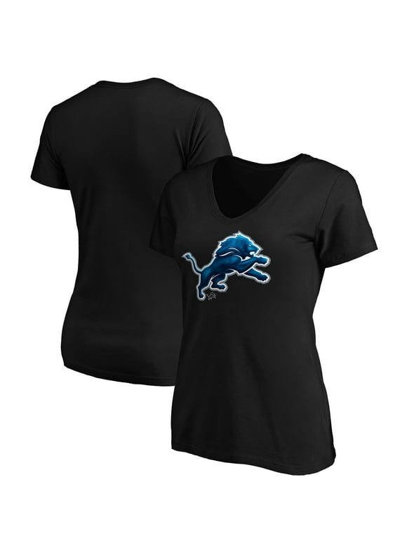 Women's Fanatics Branded Black Detroit Lions Midnight Mascot Logo V-Neck T-Shirt