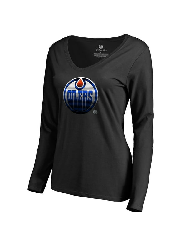 Women's Fanatics Branded Black Edmonton Oilers Midnight Mascot Long Sleeve V-Neck T-Shirt