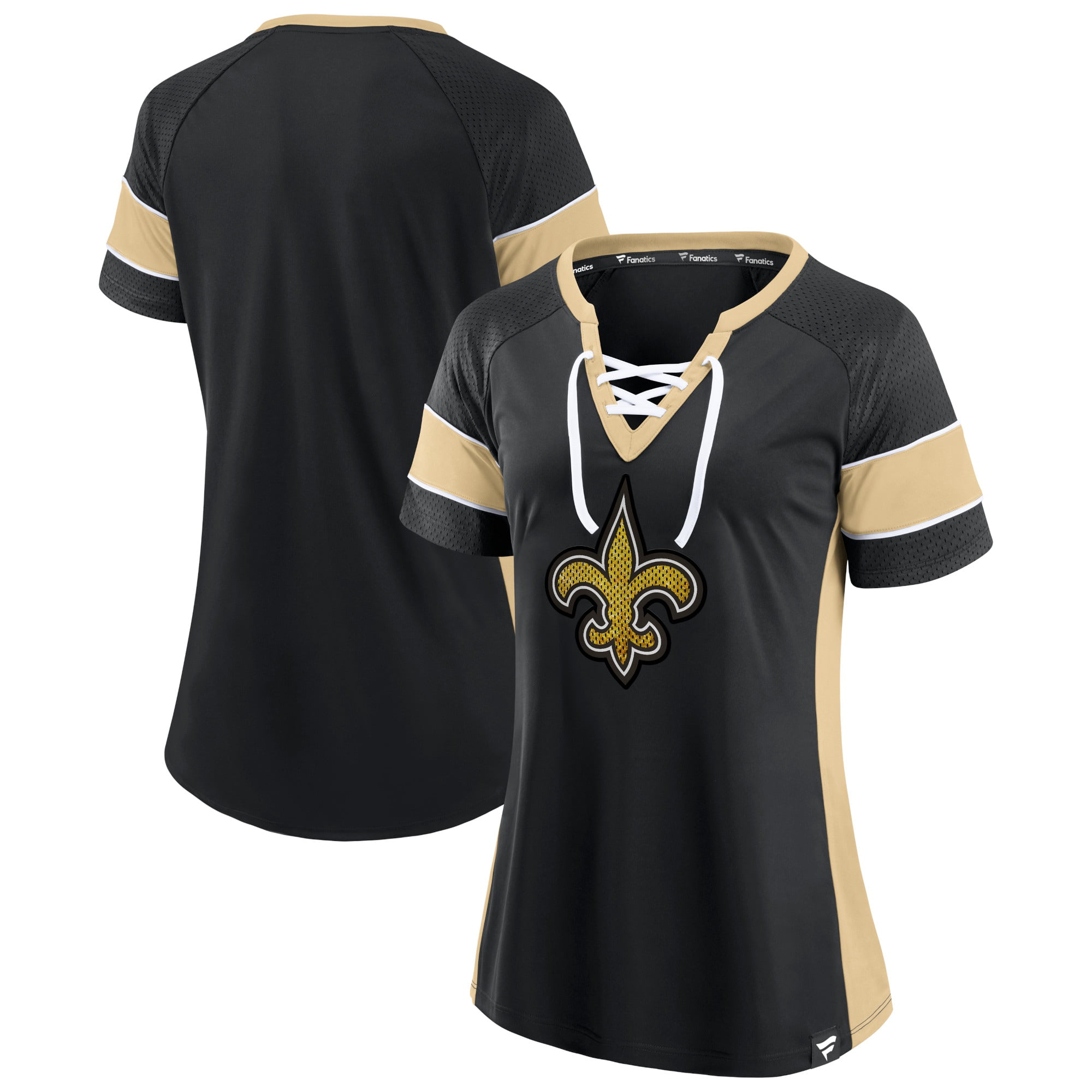 Women's Fanatics Branded Black/Gold New Orleans Saints Team Draft Me  Lace-Up Raglan T-Shirt 