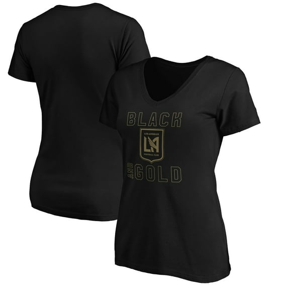 Women's Black LAFC Hometown Collection Black and Gold V-Neck T-Shirt