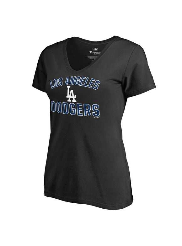Women's Fanatics Branded Black Los Angeles Dodgers Team Victory Arch V-Neck T-Shirt