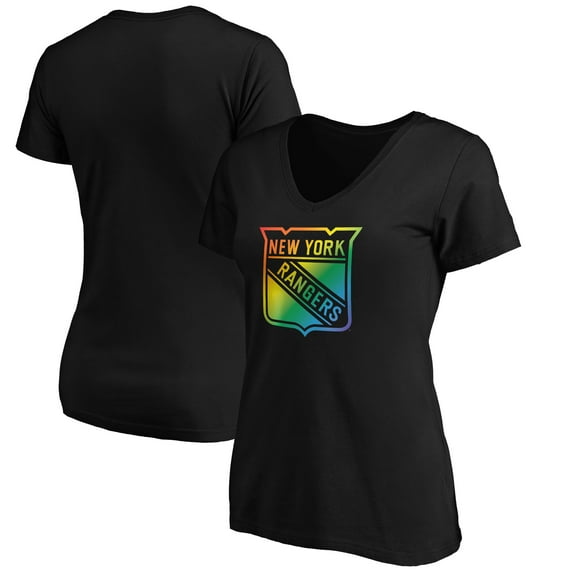 Women's Black New York Rangers Team Pride Logo V-Neck T-Shirt