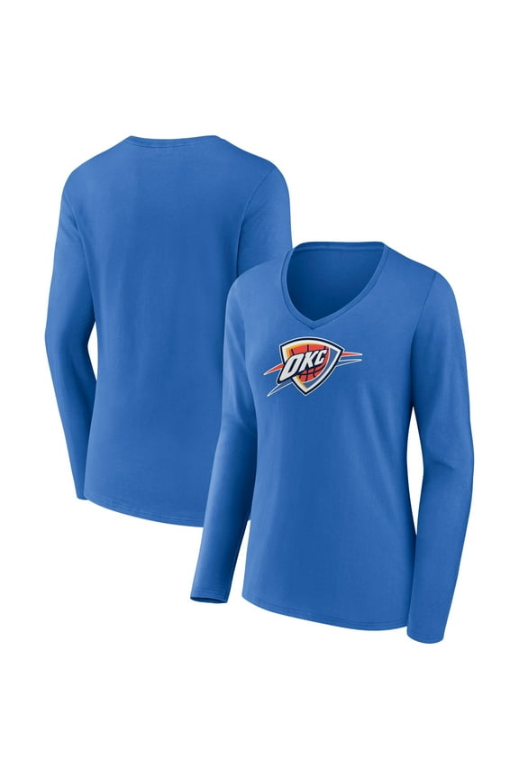 Women's Blue Oklahoma City Thunder Logo Long Sleeve V-Neck T-Shirt