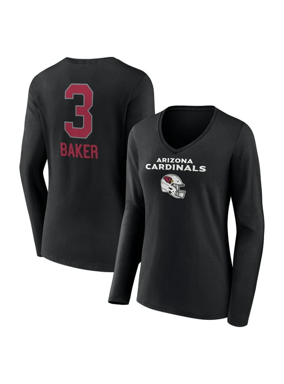 Women's Fanatics Branded Budda Baker Black Arizona Cardinals Team Wordmark Player Name & Number Long Sleeve V-Neck
