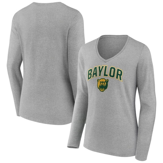 Women's Fanatics Branded Gray Baylor Bears Campus Long Sleeve V-Neck T-Shirt
