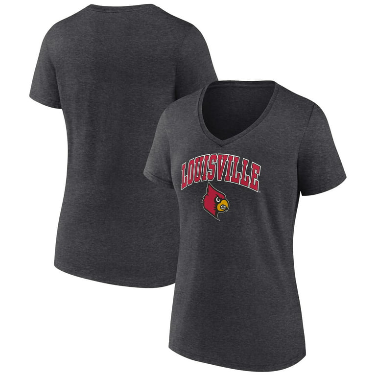 Women's Fanatics Branded Heather Charcoal Louisville Cardinals Evergreen  Campus V-Neck T-Shirt 