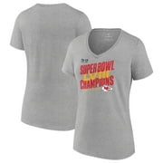 Women's Fanatics Heather Gray Kansas City Chiefs Super Bowl LVIII Champions Iconic Victory V-Neck T-Shirt