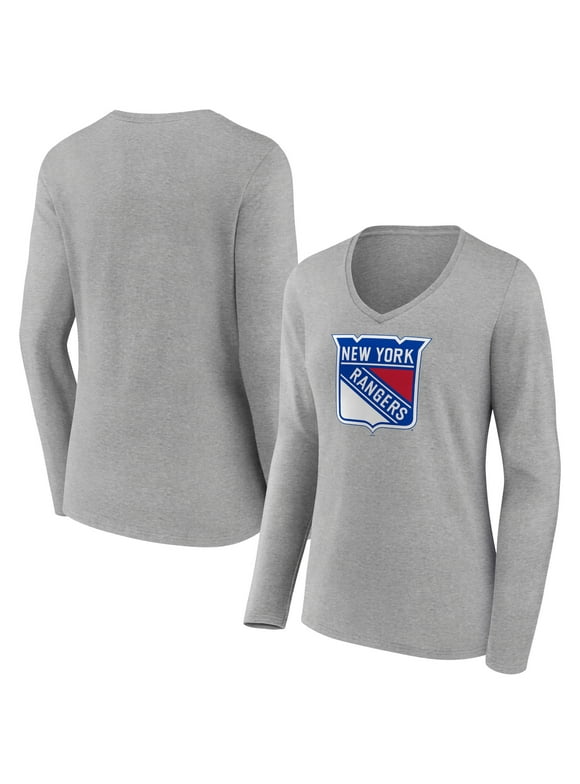 Women's Fanatics Branded Heather Gray New York Rangers Primary Logo Team Long Sleeve V-Neck T-Shirt