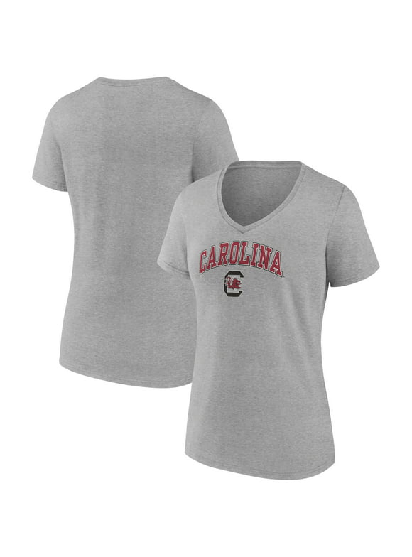 Women's Fanatics Branded Heather Gray South Carolina Gamecocks Evergreen Campus V-Neck T-Shirt