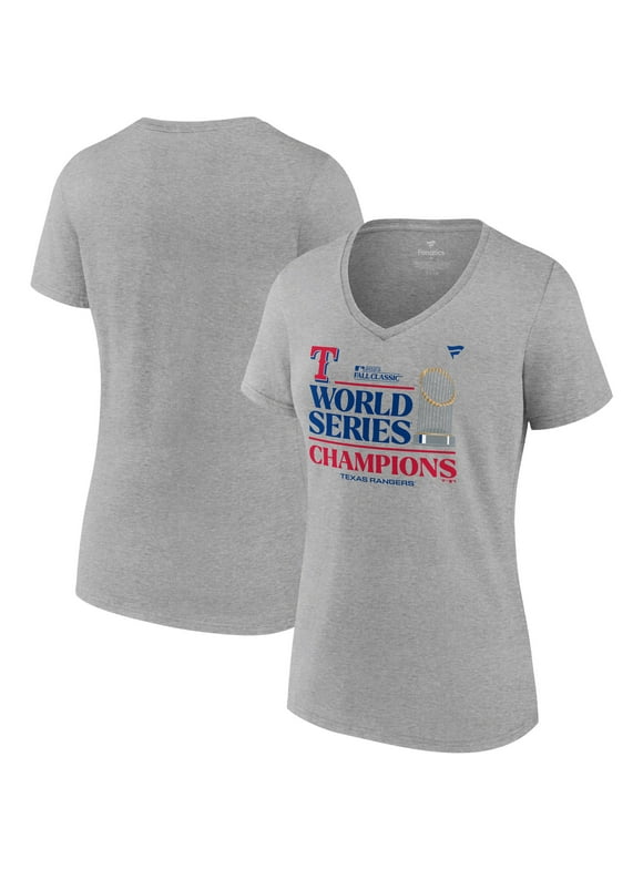 Women's Fanatics Branded Heather Gray Texas Rangers 2023 World Series Champions Locker Room V-Neck T-Shirt
