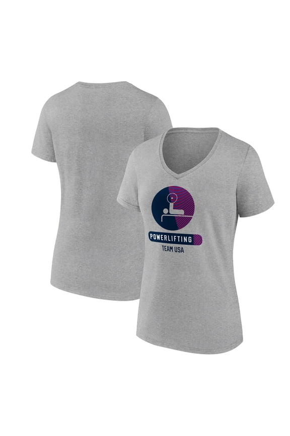 Women's Heather Gray US Paralympic Powerlifting Radiating Victory V-Neck T-Shirt