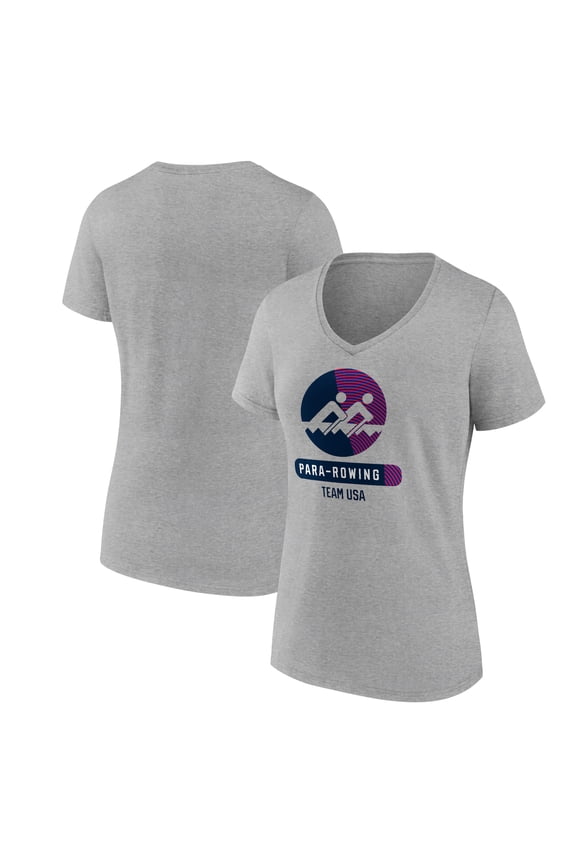 Women's Heather Gray US Paralympic Rowing Radiating Victory V-Neck T-Shirt