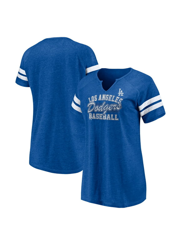 Women's Fanatics Branded Heather Royal Los Angeles Dodgers Quick Out Tri-Blend Raglan Notch Neck T-Shirt