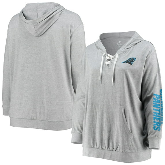 Women's Fanatics Heathered Gray Carolina Panthers Plus Size Lace-Up Pullover Hoodie
