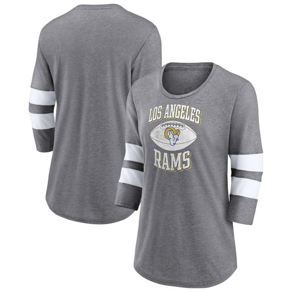 Women's Fanatics Branded Heathered Gray Los Angeles Rams Throwing Down Scoop Neck 3/4-Sleeve Tri-Blend T-Shirt