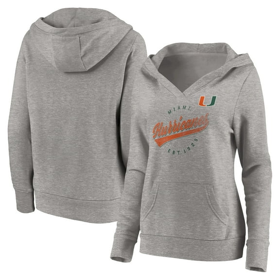 Women's Fanatics Branded Heathered Gray Miami Hurricanes Highlight Reel V-Neck Pullover Hoodie