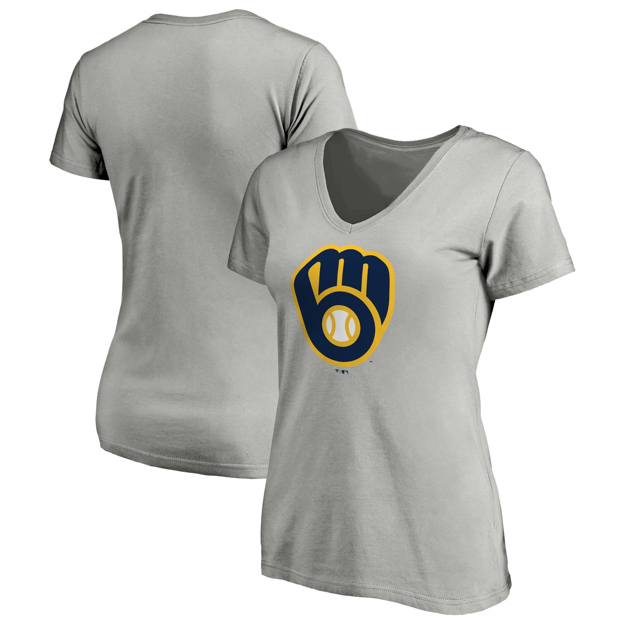 Women's Fanatics Branded Heathered Gray Milwaukee Brewers Core Official  Logo V-Neck T-Shirt