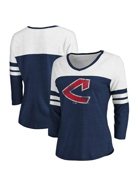Women's Fanatics Branded Heathered Navy/White Cleveland Indians Two-Toned Distressed Cooperstown Collection Tri-Blend
