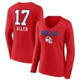 thumbnail image 1 of Women's Josh Allen Red Buffalo Bills Team Wordmark Player Name & Number Long Sleeve V-Neck T-Shirt, 1 of 3