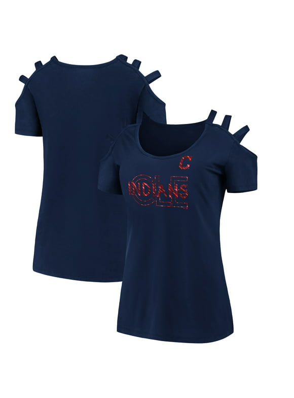 Women's Fanatics Branded Navy Cleveland Indians Three Strap Open Shoulder T-Shirt