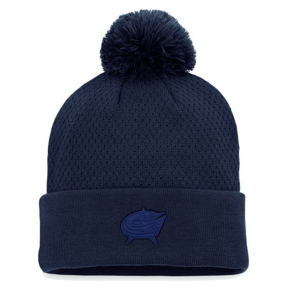 Women's Fanatics Branded Navy Columbus Blue Jackets Authentic Pro Road Cuffed Knit Hat with Pom - OSFA