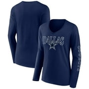 Women's Fanatics Branded Navy Dallas Cowboys Wordmark Long Sleeve V-Neck T-Shirt