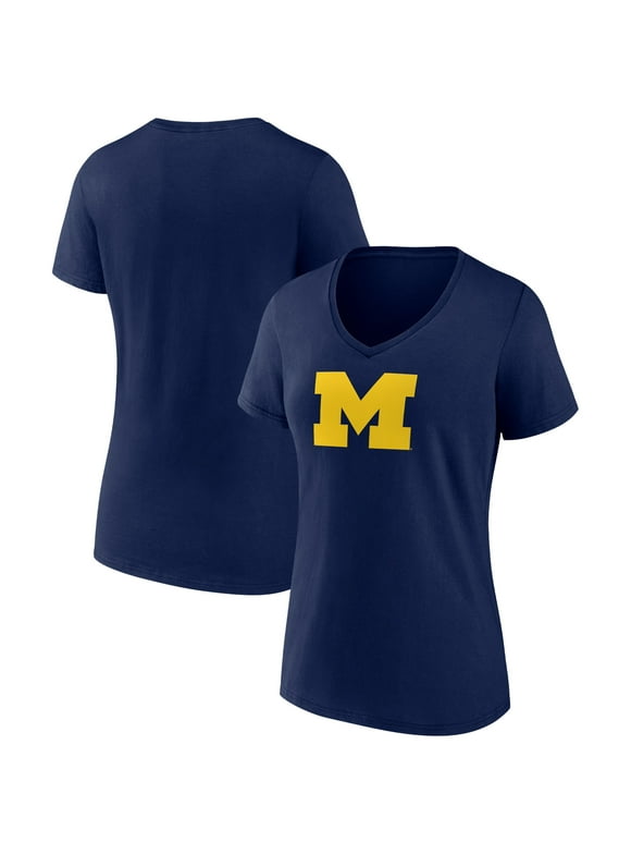 Women's Fanatics Branded Navy Michigan Wolverines Team Logo V-Neck T-Shirt