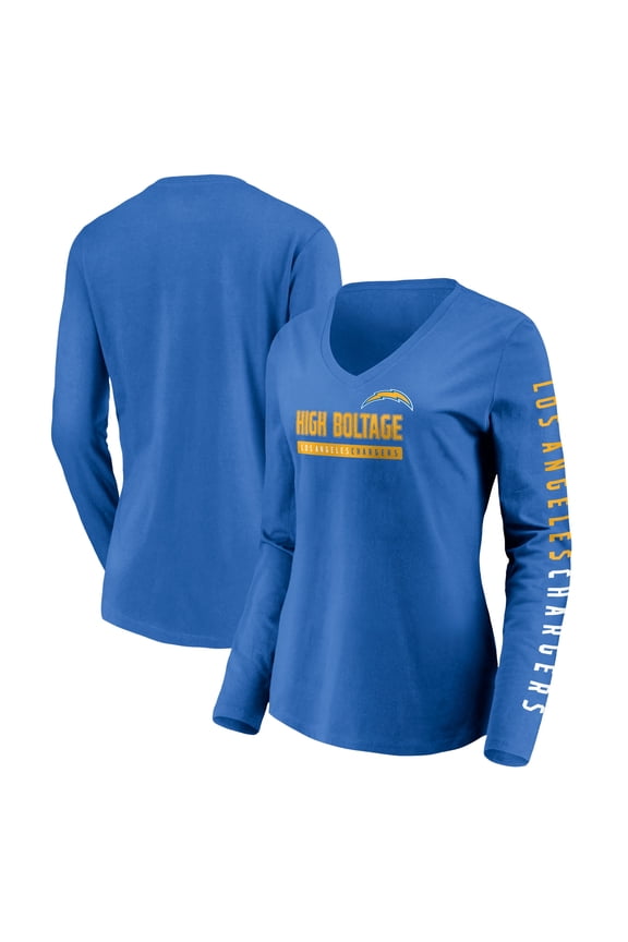 Women's Fanatics Powder Blue Los Angeles Chargers Slogan V-Neck Long Sleeve T-Shirt
