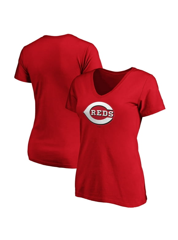 Women's Fanatics Branded Red Cincinnati Reds Official Team Logo V-Neck T-Shirt