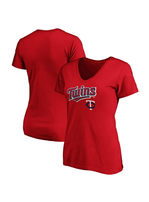 Women's Fanatics Branded Red Minnesota Twins Team Lockup V-Neck T-Shirt