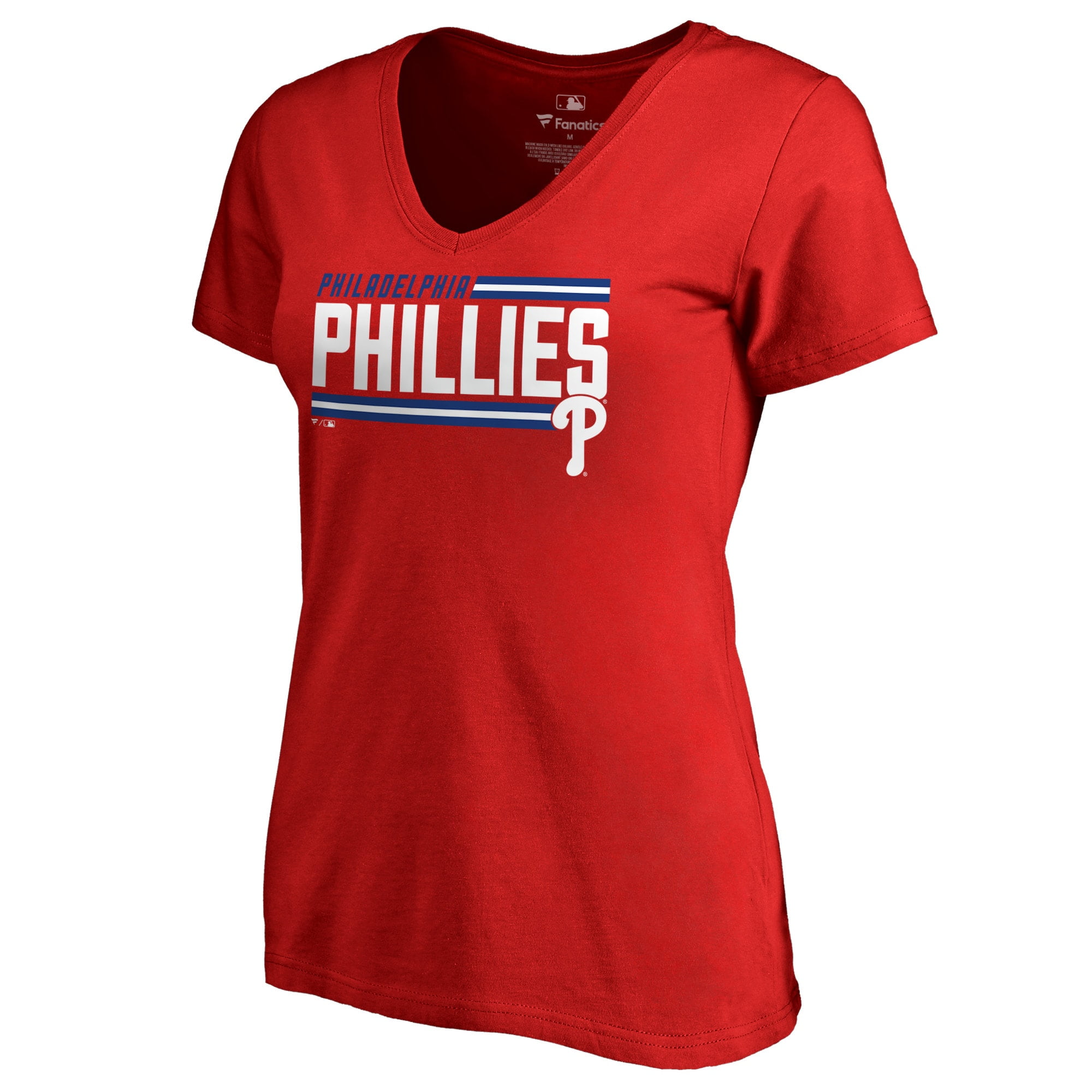 Womens Fanatics Branded Red Philadelphia Phillies Onside Stripe V Neck T Shirt 