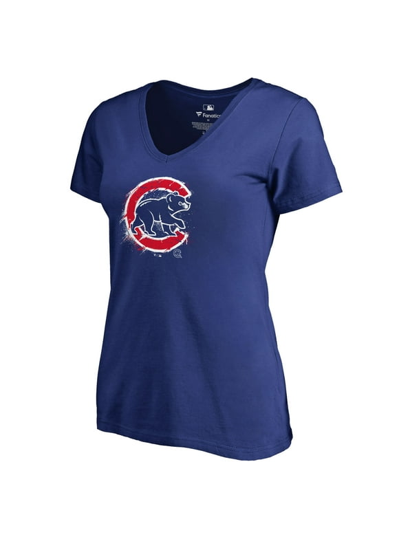 Women's Fanatics Branded Royal Chicago Cubs Splatter Logo V-Neck T-Shirt