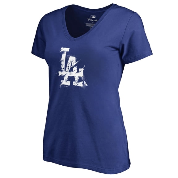 Women's Royal Los Angeles Dodgers Splatter Logo V-Neck T-Shirt