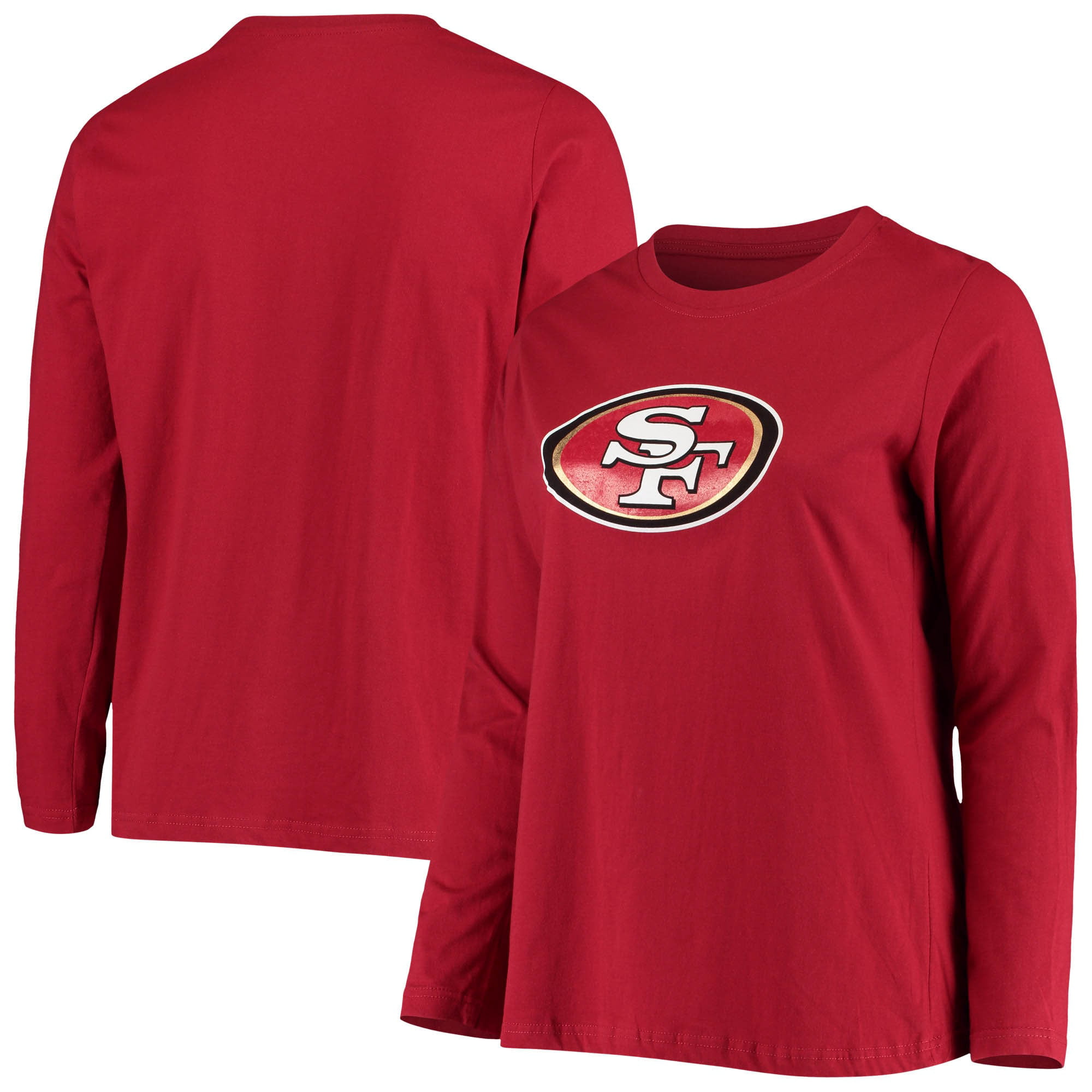 Women's Fanatics Branded Scarlet San Francisco 49ers Plus Size Primary Logo  Long Sleeve T-Shirt 