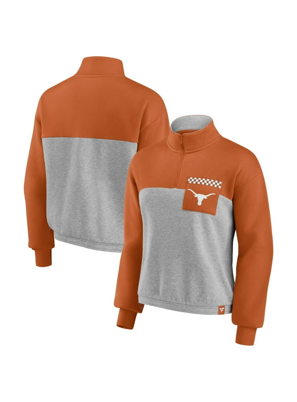 Women's Fanatics Branded Texas Orange/Heathered Gray Texas Longhorns Sideline to Sideline Colorblock Quarter-Zip Jacket
