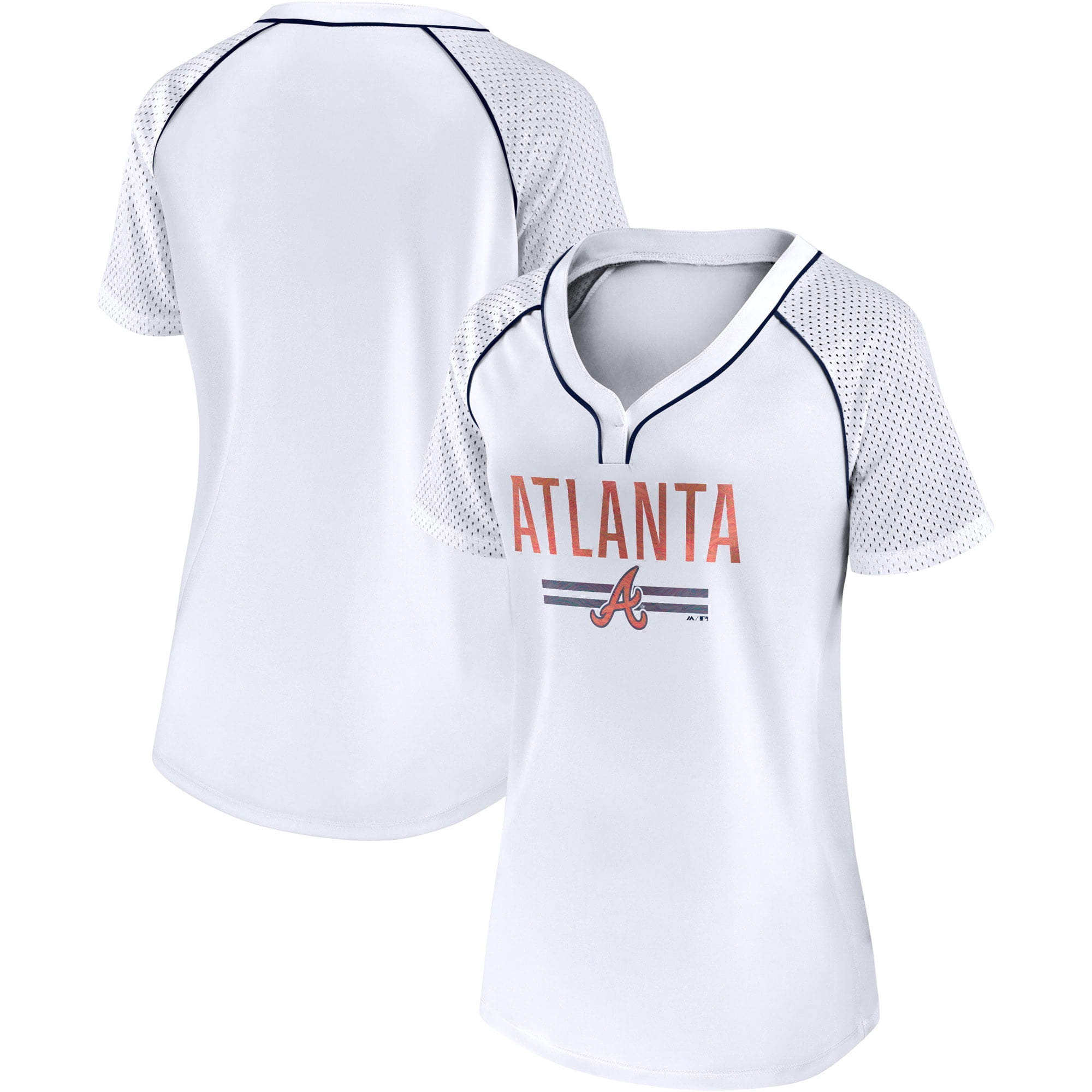 Women's Fanatics Branded White Atlanta Braves Play Calling Raglan V-Neck T- Shirt 