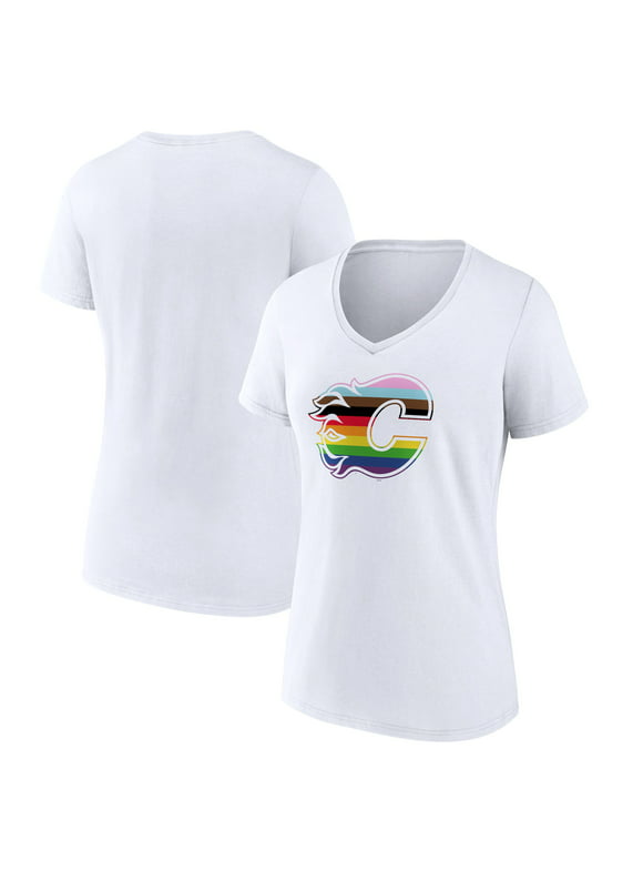 Women's Fanatics Branded White Calgary Flames Team Pride Logo V-Neck T-Shirt