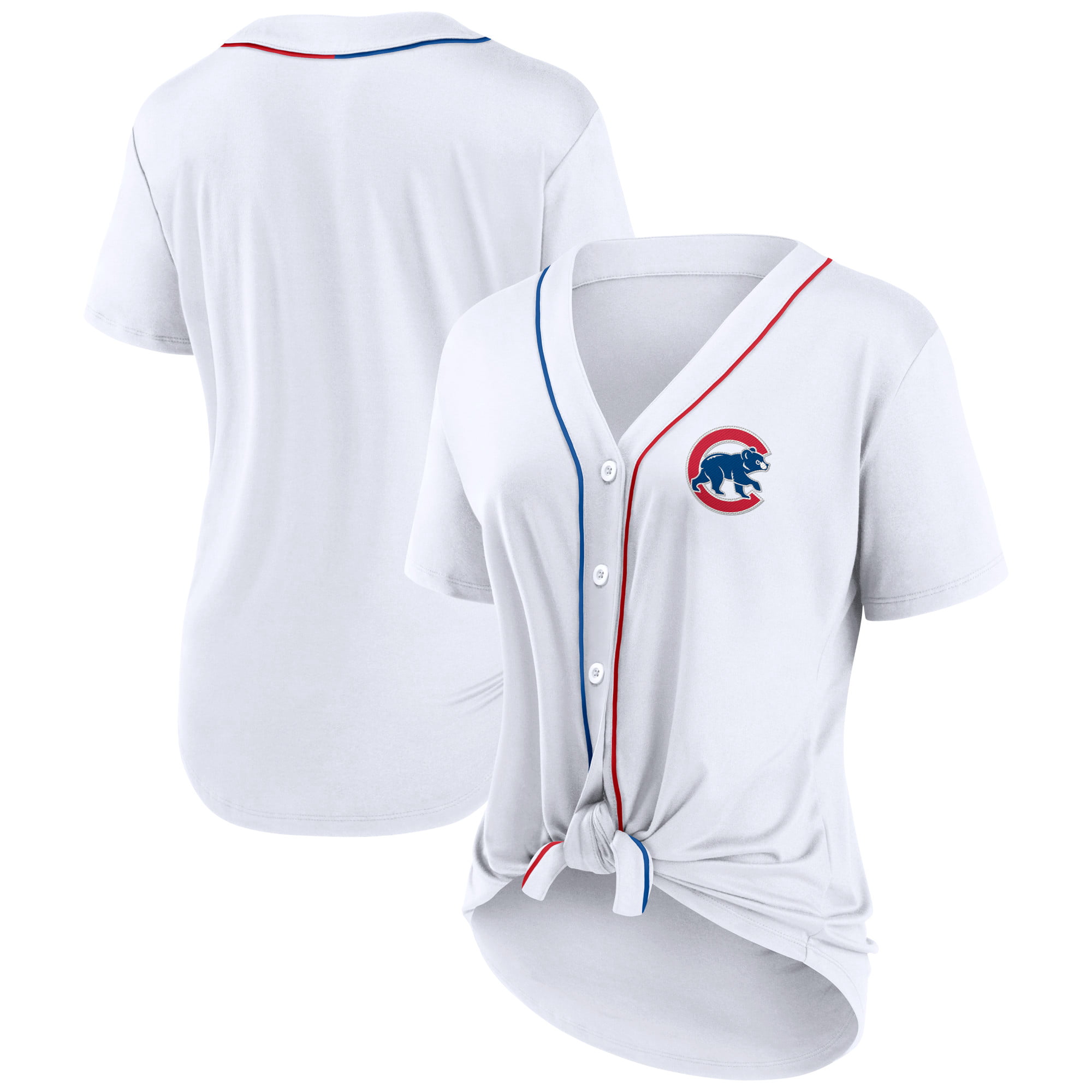 Women's Fanatics Branded White Chicago Cubs Dugout Tie Front V-Neck Jersey