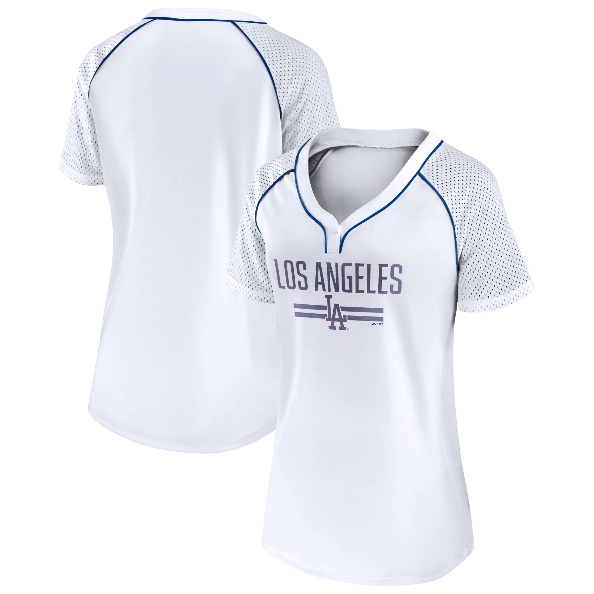 Women's Fanatics Branded White Los Angeles Dodgers Play Calling Raglan  V-Neck T-Shirt 