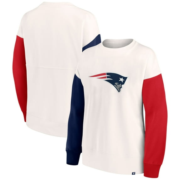 Women's Fanatics White New England Patriots Colorblock Primary Logo Pullover Sweatshirt
