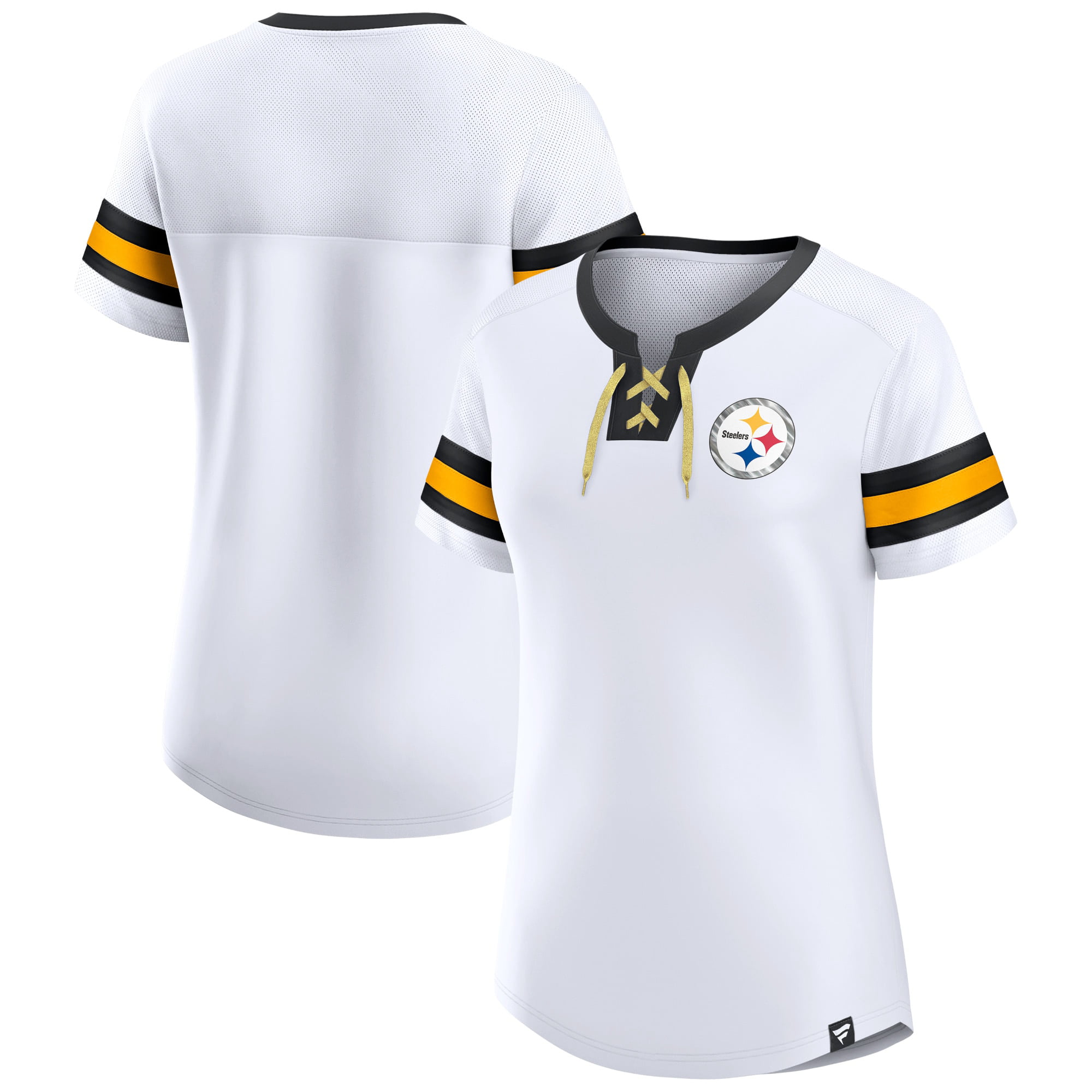 Women's Fanatics Branded White Pittsburgh Steelers Sunday Best Lace-Up  T-Shirt 