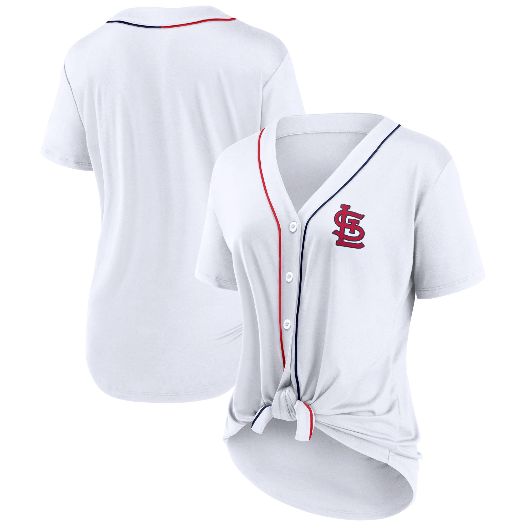 Women's Fanatics Branded White St. Louis Cardinals Dugout Tie Front V-Neck  Jersey 