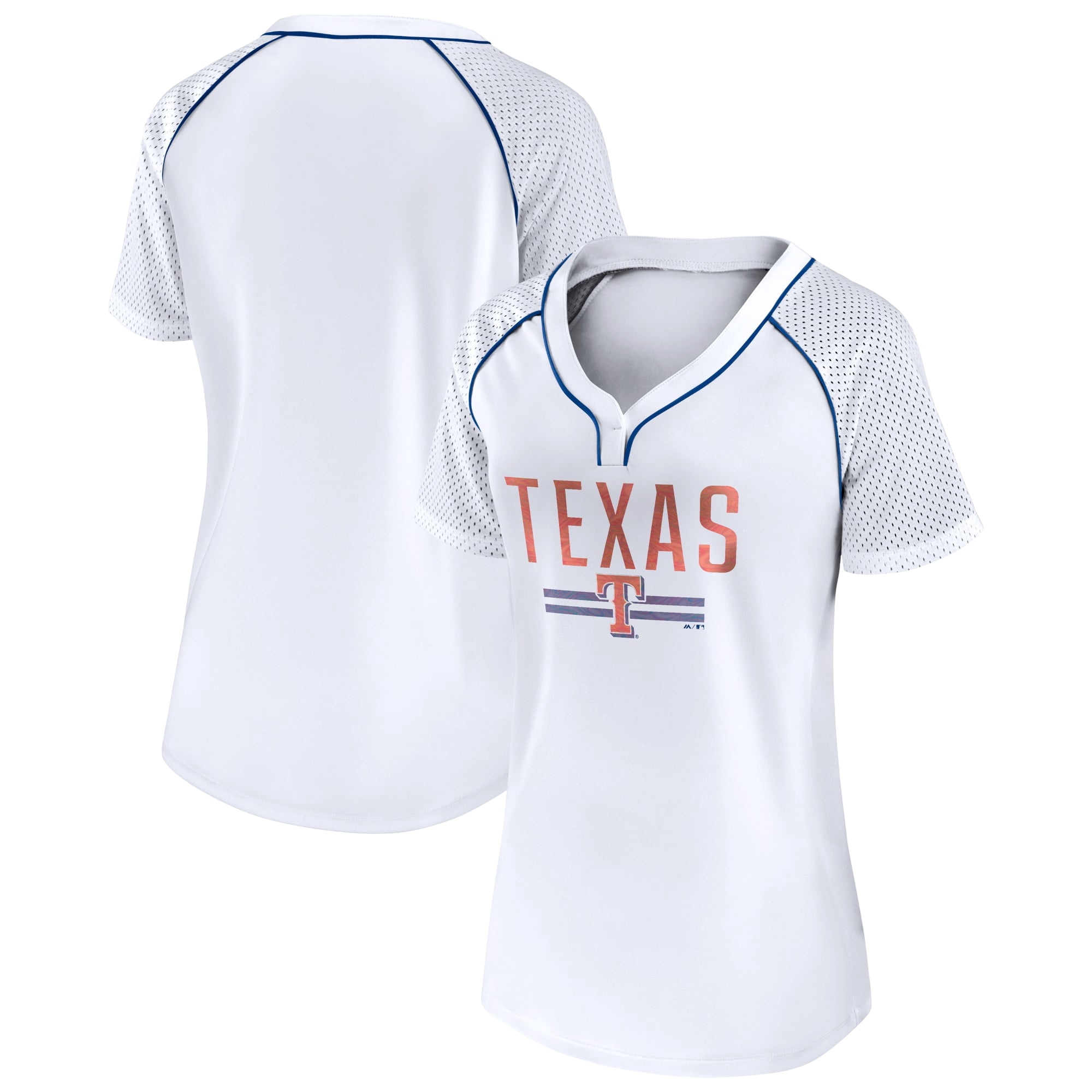 Women's Fanatics Branded White Texas Rangers Play Calling Raglan V-Neck  T-Shirt