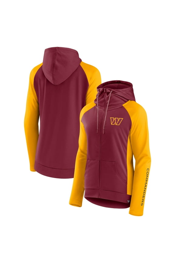 Women's Fanatics Burgundy/Gold Washington Commanders End Around Lightweight Raglan Full-Zip Hoodie Jacket