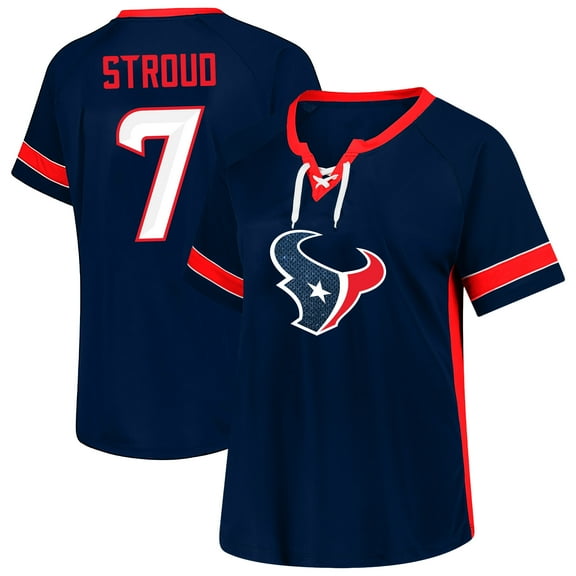 Women's-Fanatics C.J. Stroud Navy Houston Texans Plus Size Name & Number Lace-Up T-Shirt